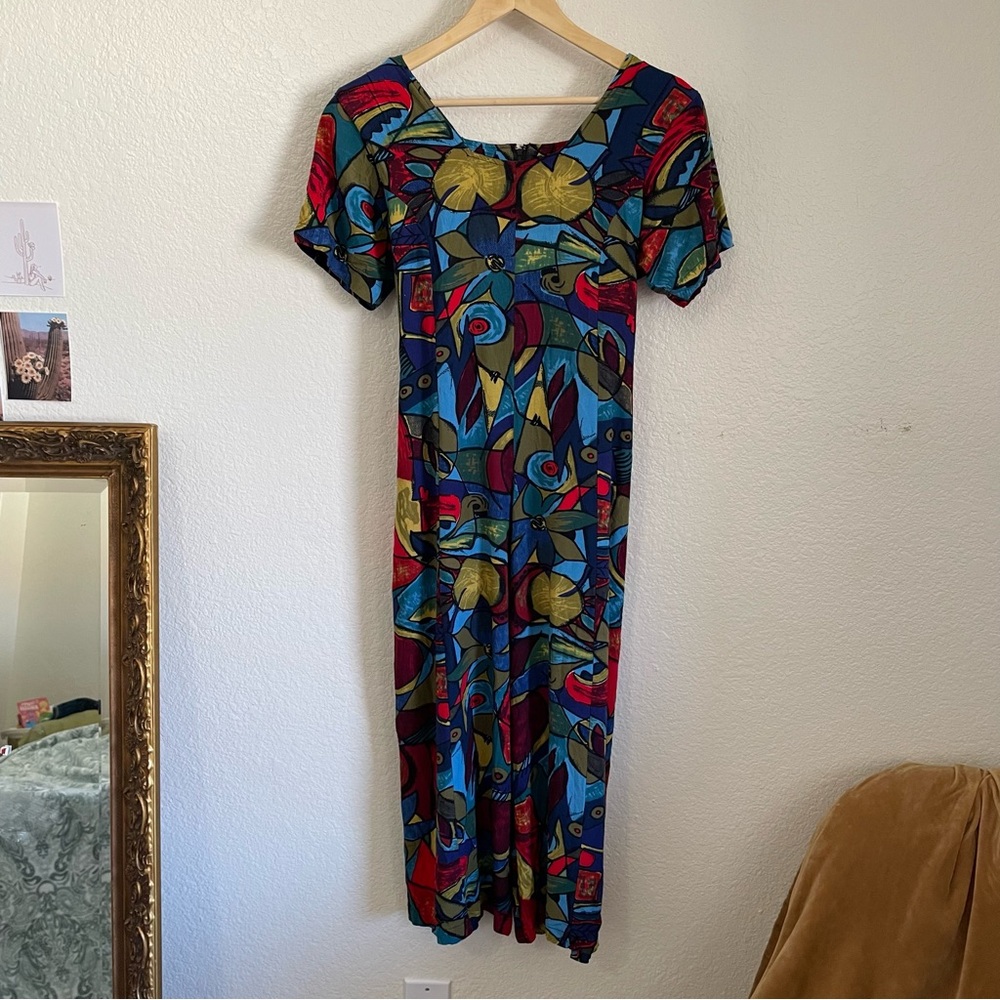 Vintage 90s Abstract Short Sleeve Jumpsuit Romper Wide Leg Artsy Indie Alt